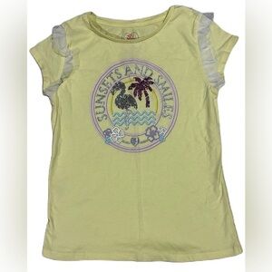 Garanimals Yellow T-Shirt with Glitter Flamingo and Palm Design with Lace Trim
